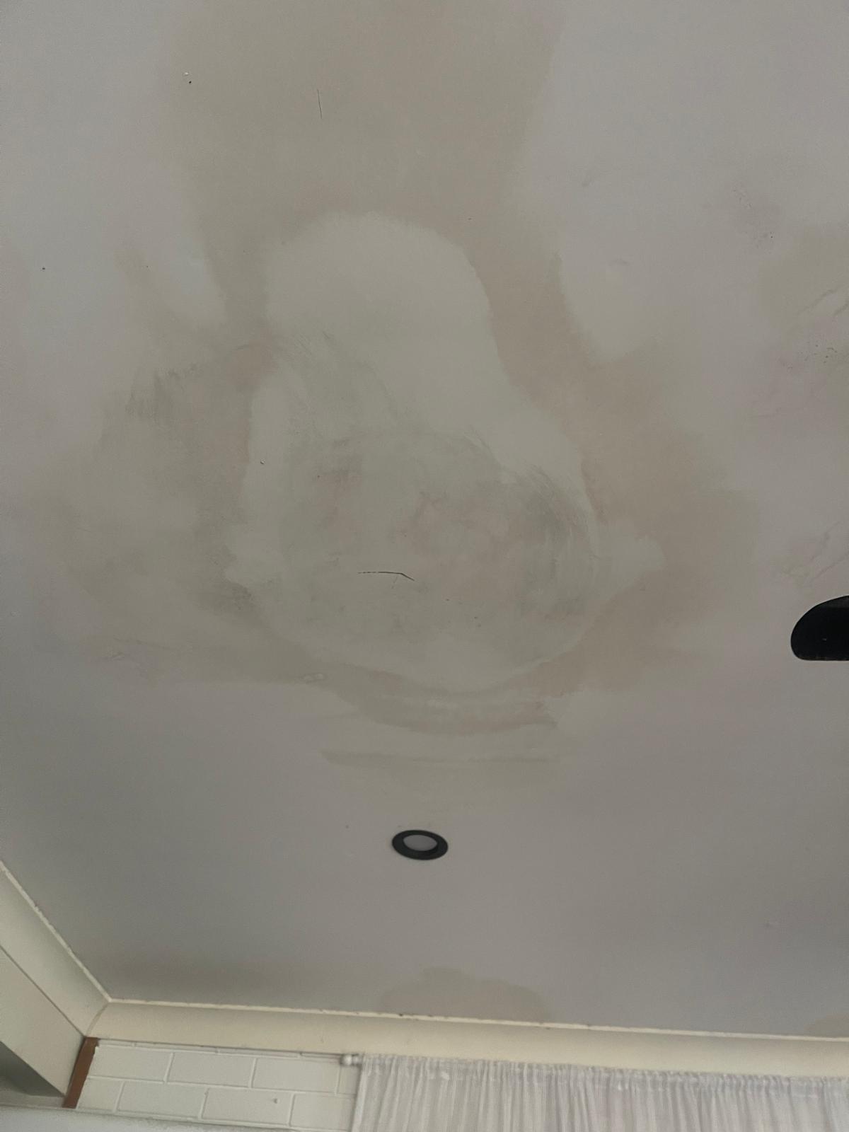 Water stains on ceiling caused by a leaking tile roof